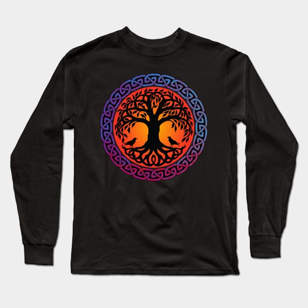 Yggdrasil World Tree with Huginn and Muninn AM Long Sleeve T-Shirt by LittleBean